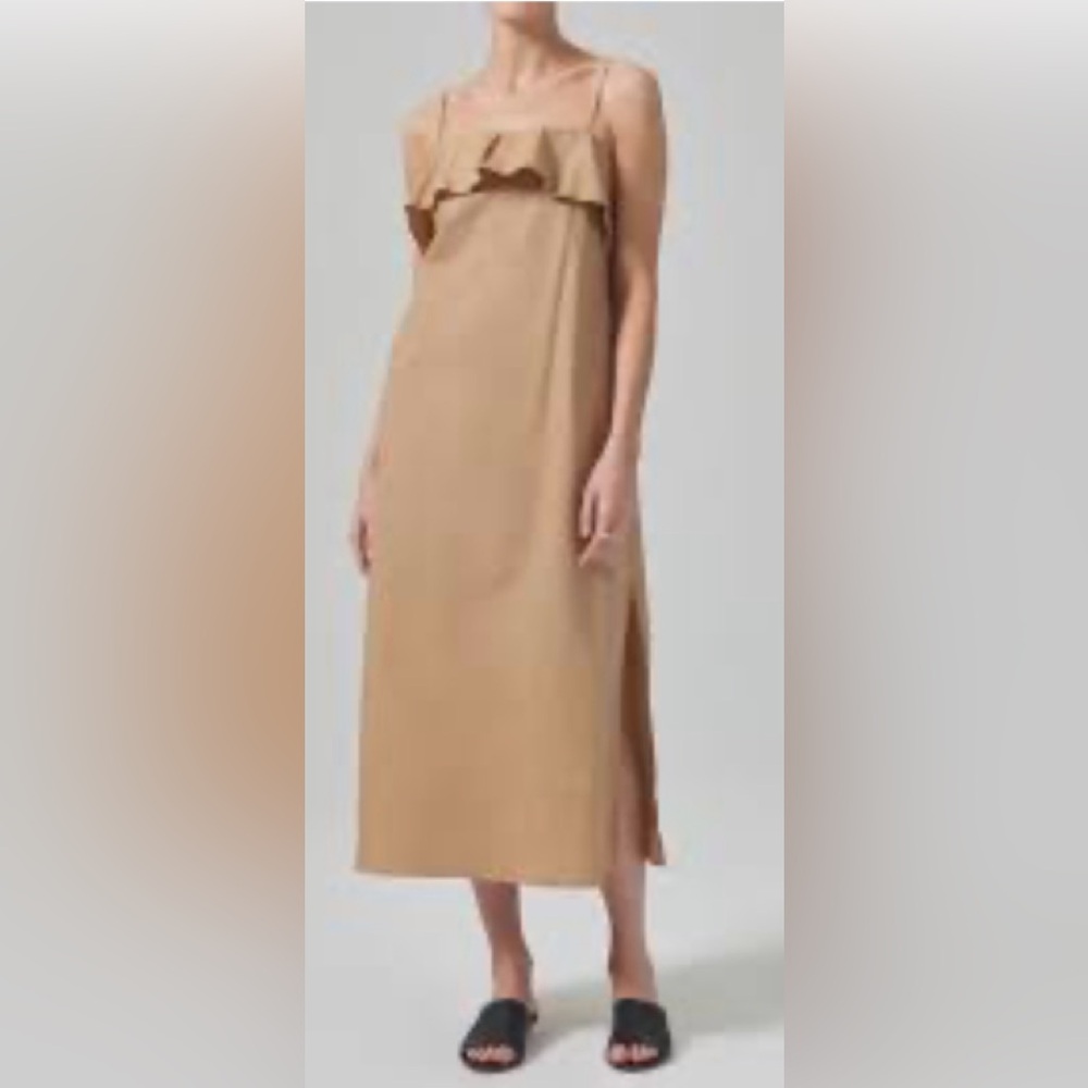 New NWT Citizens of Humanity Sable Flounce Dress Incense lightweight Poplin -S - Picture 2 of 9